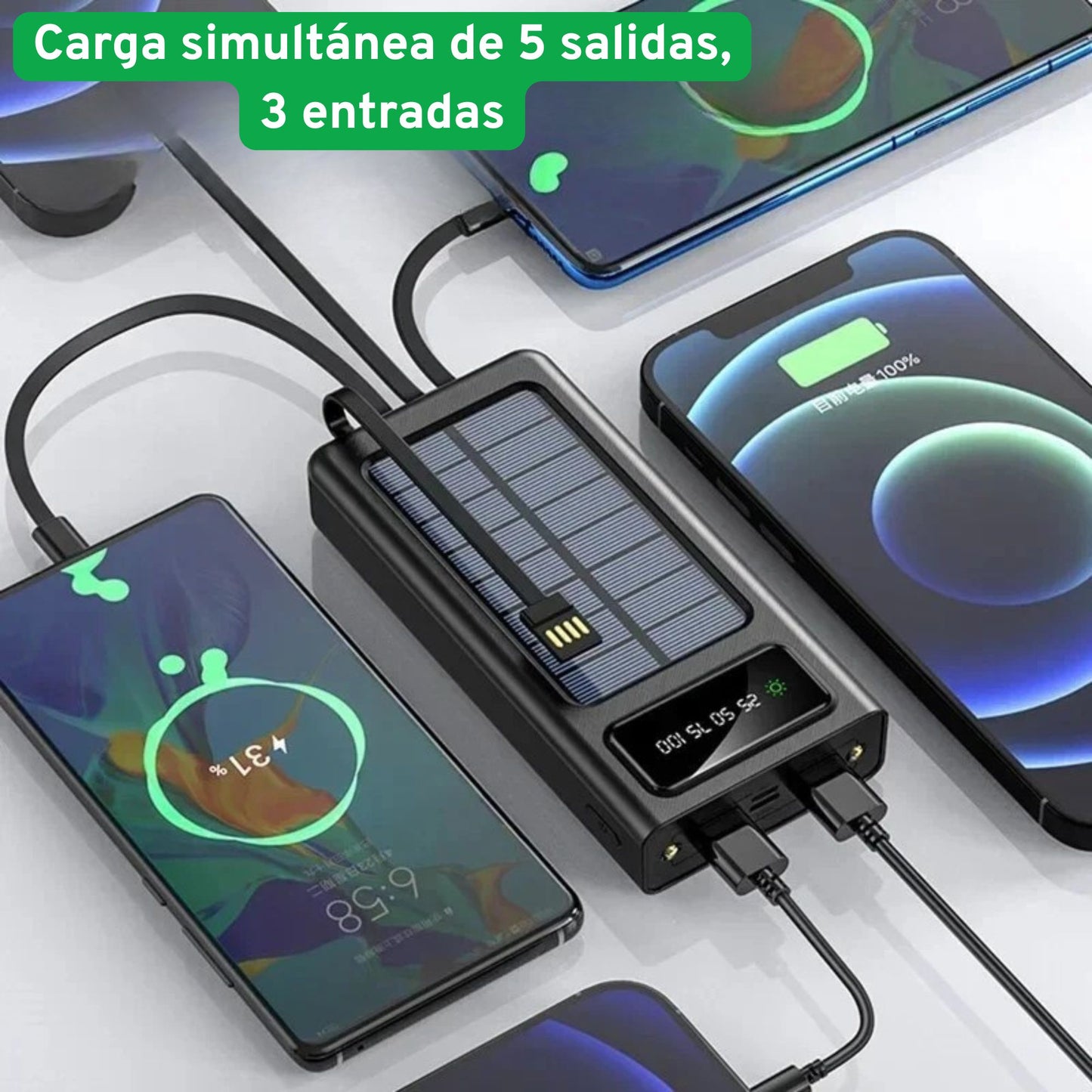 POWER BANK SOLAR CON CABLES INTEGRADOS